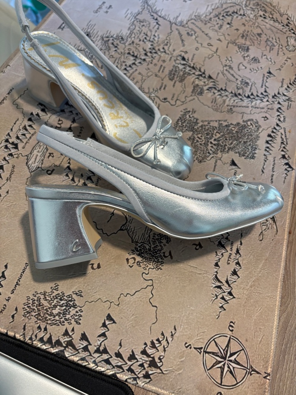 Circus by Sam Edelman Metallic Silver Slingback Ballet Flats with Bow - Picture 3 of 3